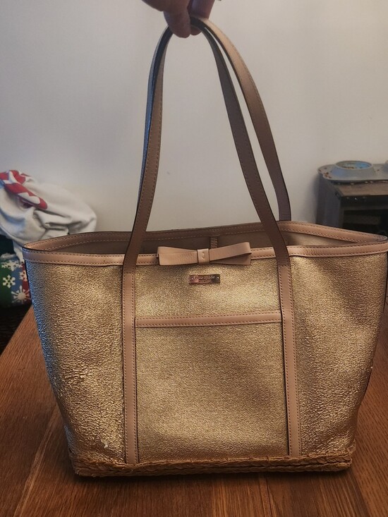 Handbags - Kate Spade Woven Straw W Metallic Gold Finish Circa 2015